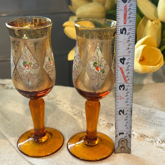 Bohemian cordial art glass,hand painted,set of 2 - Picture 8 of 8